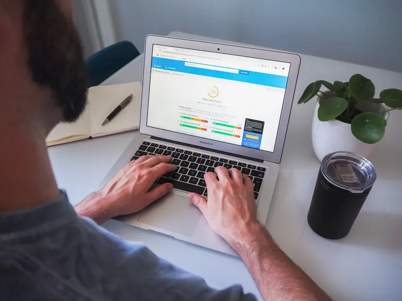 Website performance analytics on a laptop