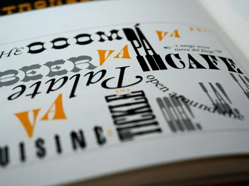 Close-up of printed letters and type