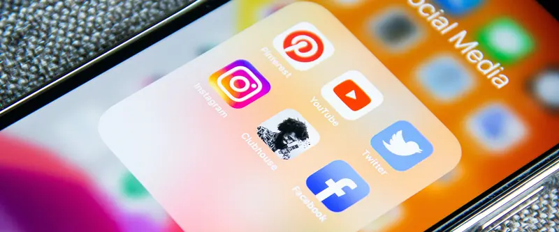 Social media icons on a phone screen