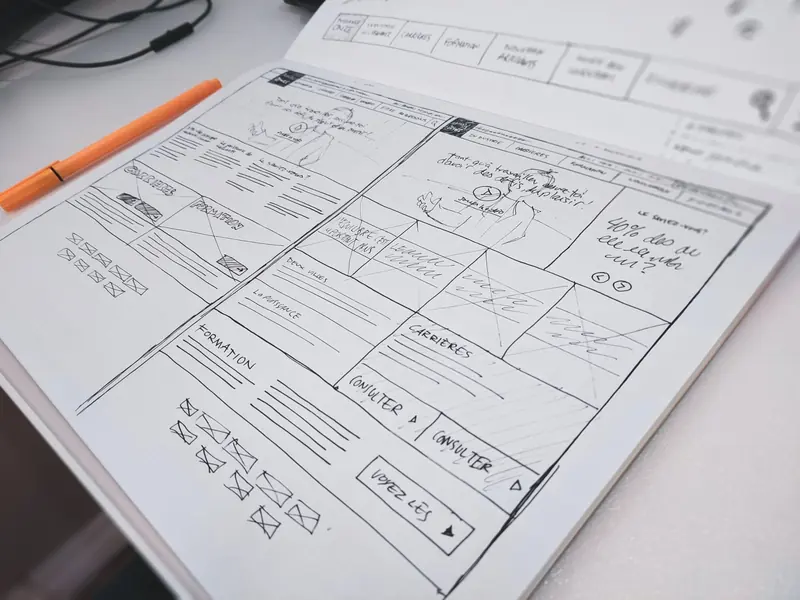 Website wireframes and UX sketches